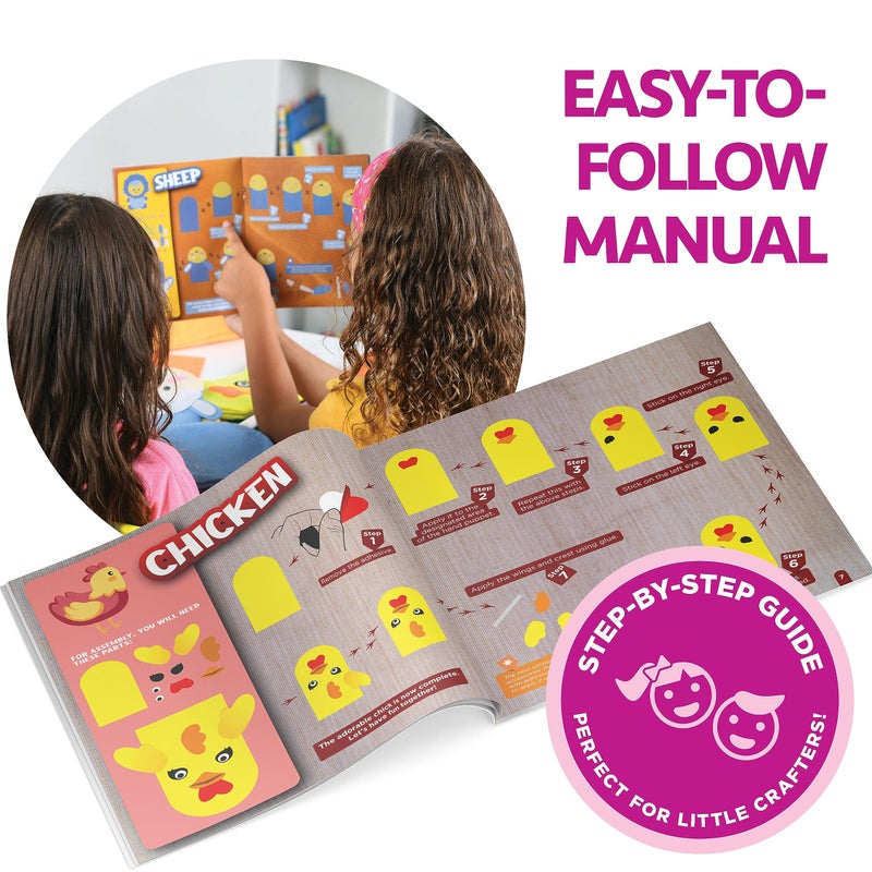 KOOL KRAFTS Hand Puppet Kit - Make Your Own Animal Puppets - 10 Felt Puppets - Simple Step By Step Instructions - Art Craft, Role Play, Storytelling - Puppets for kids, Children's Art & Craft Birthday Gifts Ideas - Image 3
