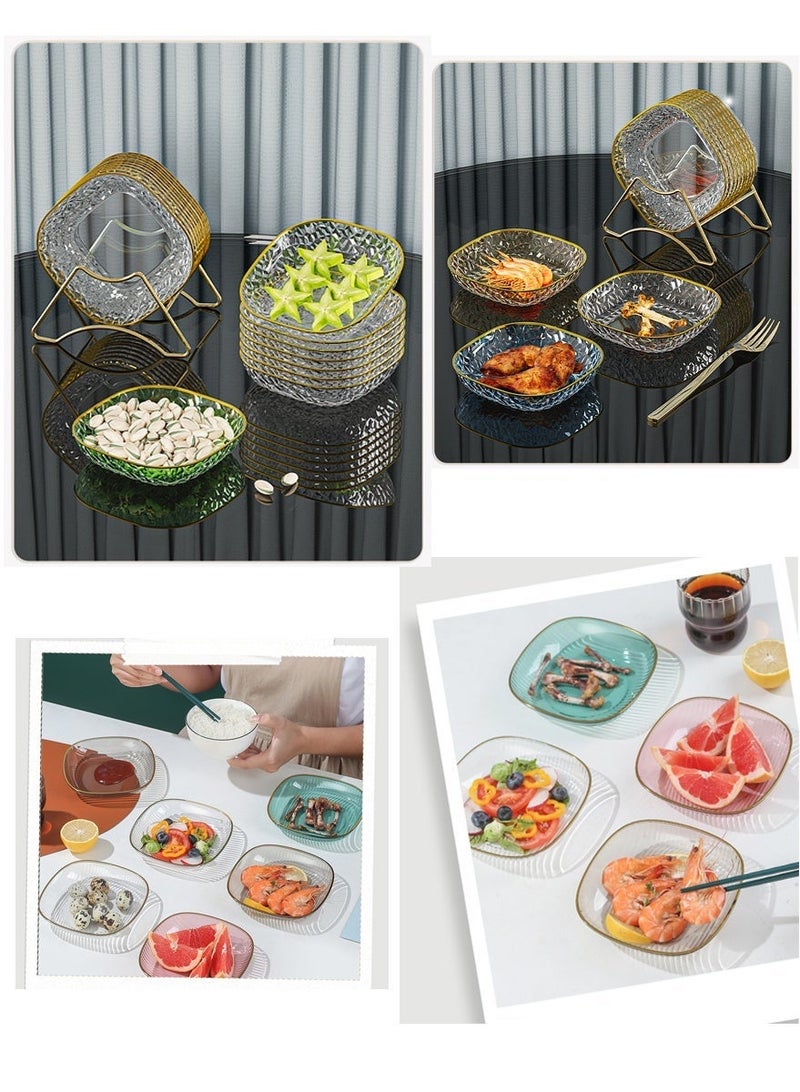 WangPangZi Set of 8 Multipurpose Dishes, Appetizer Plates with Gold Rim, Dinner Plates Set, Clear Plastic Bowls, for Party Pits, Small Dessert, SaladNuts, Fruits, Food and as Bones Dish and Dessert Plates - Image 5