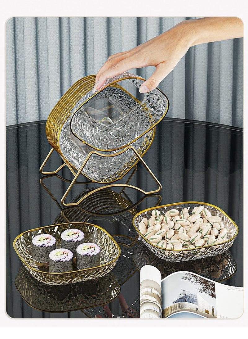 WangPangZi Set of 8 Multipurpose Dishes, Appetizer Plates with Gold Rim, Dinner Plates Set, Clear Plastic Bowls, for Party Pits, Small Dessert, SaladNuts, Fruits, Food and as Bones Dish and Dessert Plates - Image 3