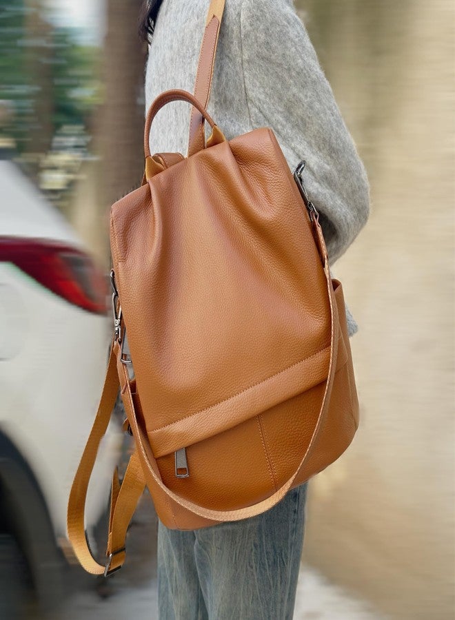Wesccimo Genuine Leather Backpack Purse For Women Antitheft, Orange Brown, Small, Daypack Backpacks - Image 2