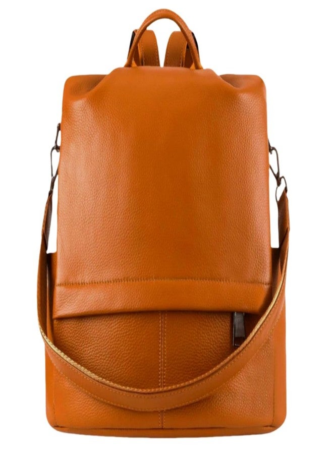 Wesccimo Genuine Leather Backpack Purse For Women Antitheft, Orange Brown, Small, Daypack Backpacks - Image 1