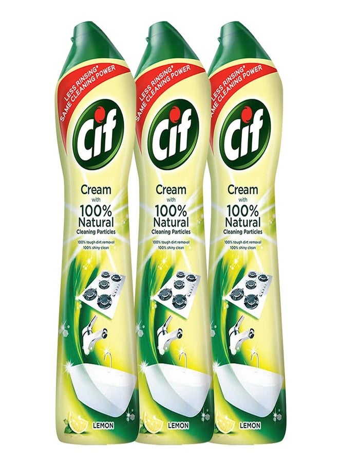 سى اى اف كريم سيف لتنظيف الأسطح بالليمون للمطبخ والحمام | يزيل الأوساخ والشحوم بنسبة 100% مع جزيئات تنظيف طبيعية لأسطح لامعة | مستورد | 3 × 500 مل، أصفر - Image 1