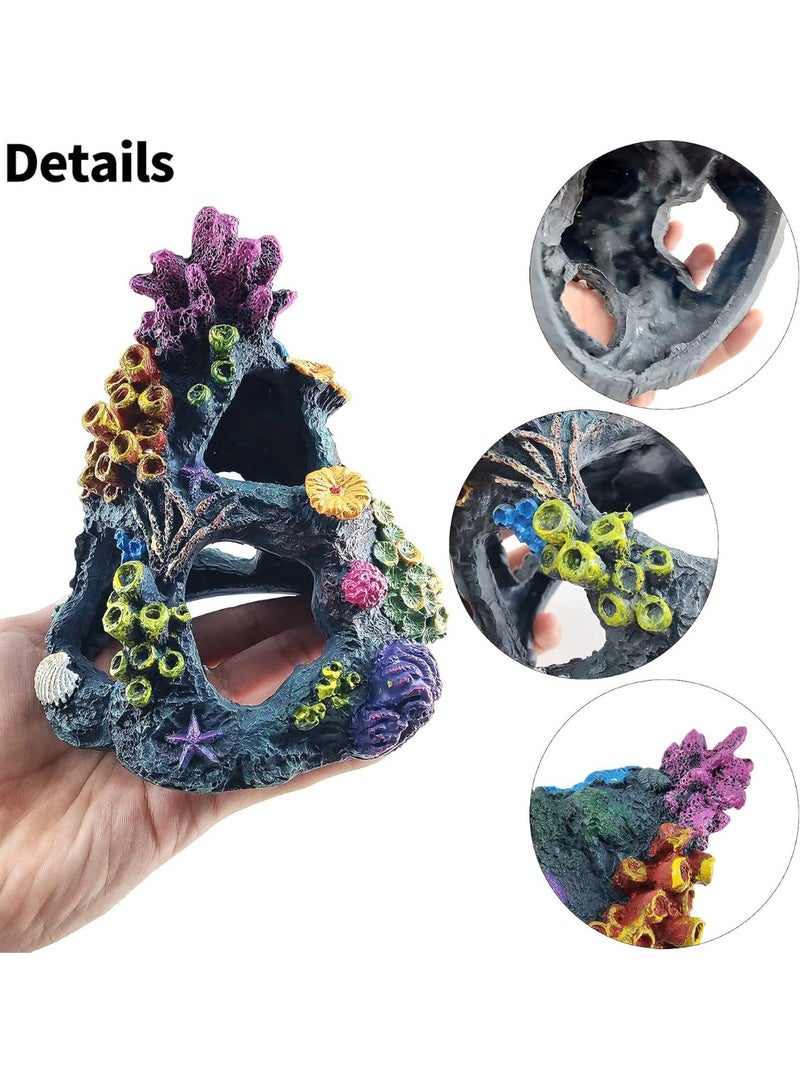Coral Aquarium Colorful Coral Reef Set Fish Tank Decorations, Fish Tank Decorations Resin Rock Mountain Cave Decorations, Suitable for Aquarium Environment Decoration Accessories, Coral Mountain x1 (Size: 6.3 x 4.7 x 4.7 inches), Aquatic Plants x4 - Image 3