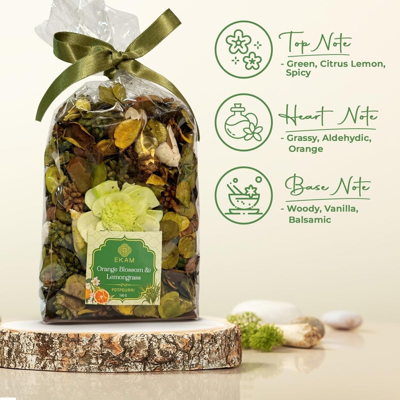 EKAM EKAM 140g Scented Potpourri Pouch Dried Leaves and Flowers for Natural Dcor Mood Enhancement Multicolour Orange Blossom Lemongrass Fragrance  - Image 5