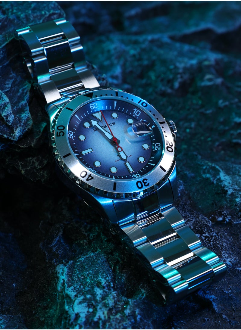 MOEMTON MOEMTON Germany Band Marine Men's Automatic Mechanical Watch Rotating Dial with Date 100m Water Resistant Blue and White Gradient Dial Stainless Steel Case M124.BSSA01  - Image 3