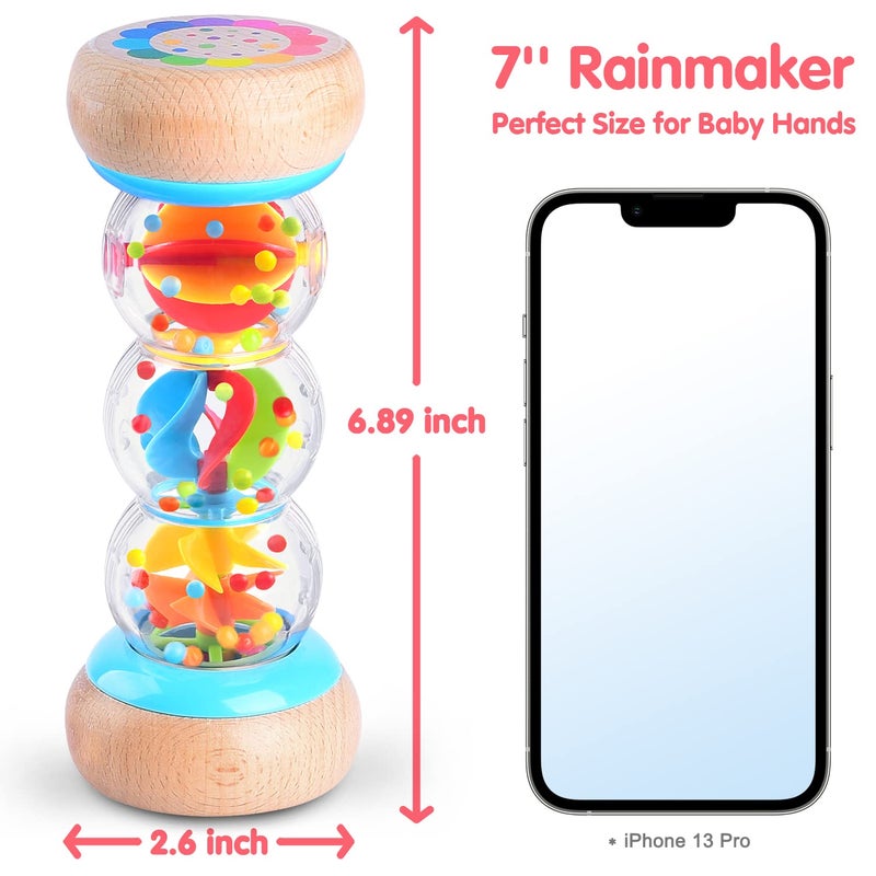 PLAY Rainmaker - Montessori Baby Toys for 6-12 Months 1 Year Old, Newborn Baby Rattle Shaker Sensory Toy, 7 inch Wooden Rain Stick Baby Musical Toys for 6 7 8 9 10 Month Infant Toddlers Gift - Image 2