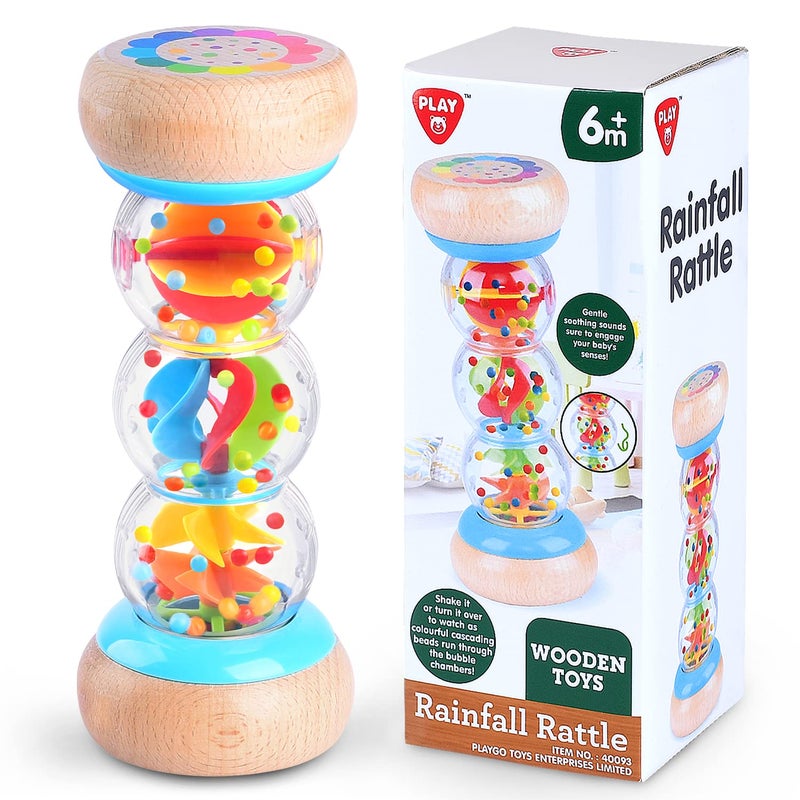 PLAY Rainmaker - Montessori Baby Toys for 6-12 Months 1 Year Old, Newborn Baby Rattle Shaker Sensory Toy, 7 inch Wooden Rain Stick Baby Musical Toys for 6 7 8 9 10 Month Infant Toddlers Gift - Image 1