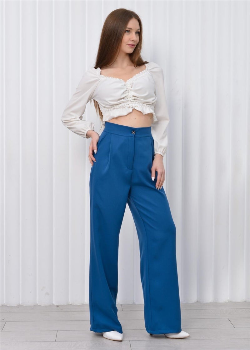 Nuseel Women's High Waist Palazzo Pants Blue  - Image 1