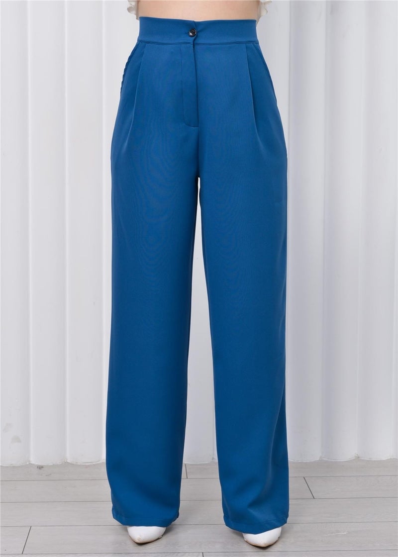 Nuseel Women's High Waist Palazzo Pants Blue  - Image 4