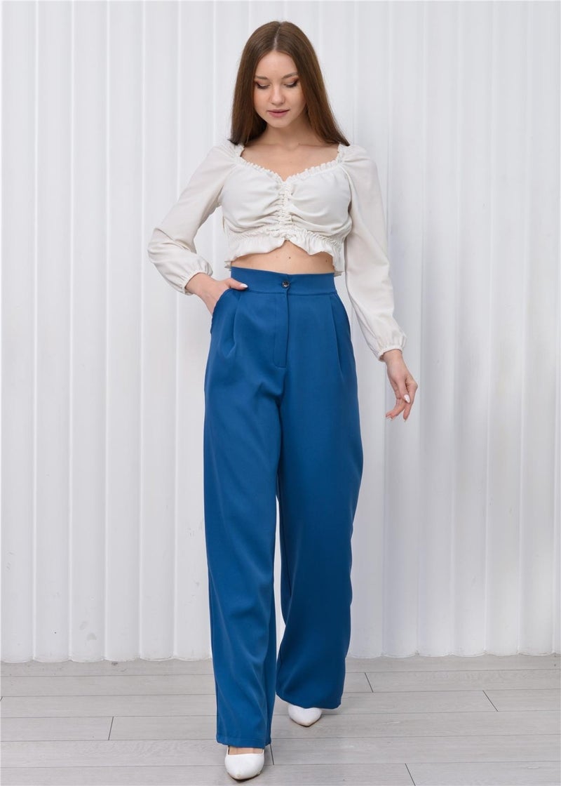 Nuseel Women's High Waist Palazzo Pants Blue  - Image 3