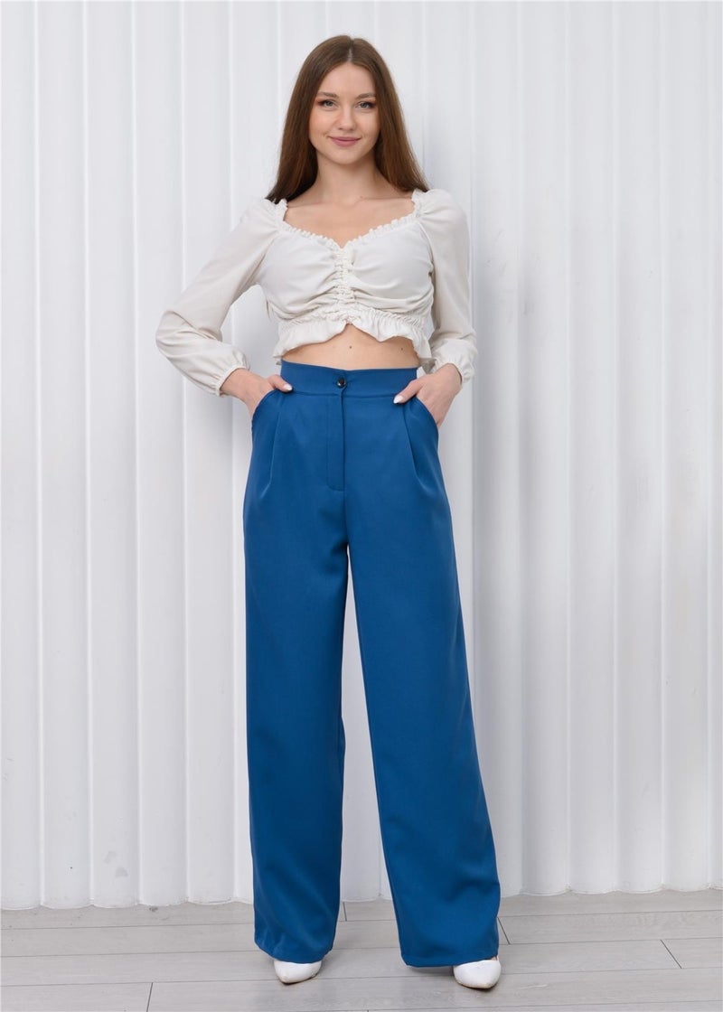 Nuseel Women's High Waist Palazzo Pants Blue  - Image 2