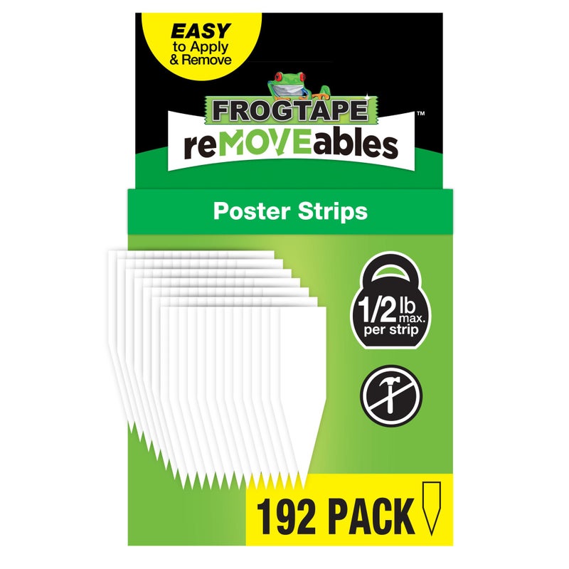 FrogTape reMOVEables Poster Strips 192 White Strips No Damage Hanging Strips Removable Poster Hangers Stick On Adhesive Wall Tape Alternative for Pictures Home School Office - Image 2
