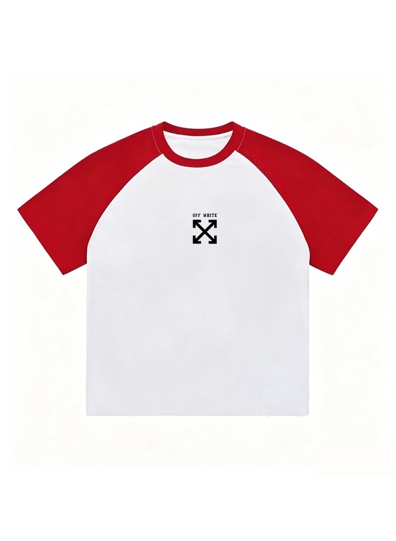 OFF-WHITE Loose short-sleeved T-shirts for men and women with shoulder inserts in summer with contrast stitching. - Image 5