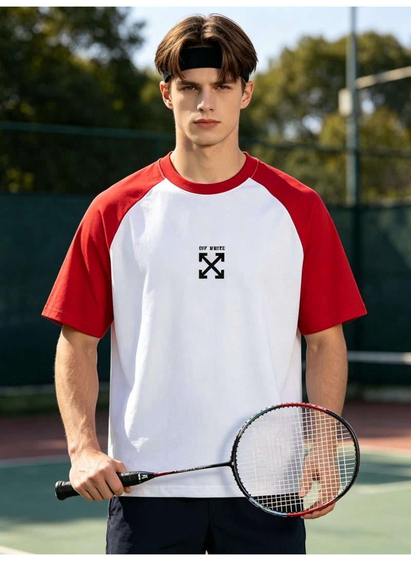 OFF-WHITE Loose short-sleeved T-shirts for men and women with shoulder inserts in summer with contrast stitching. - Image 2