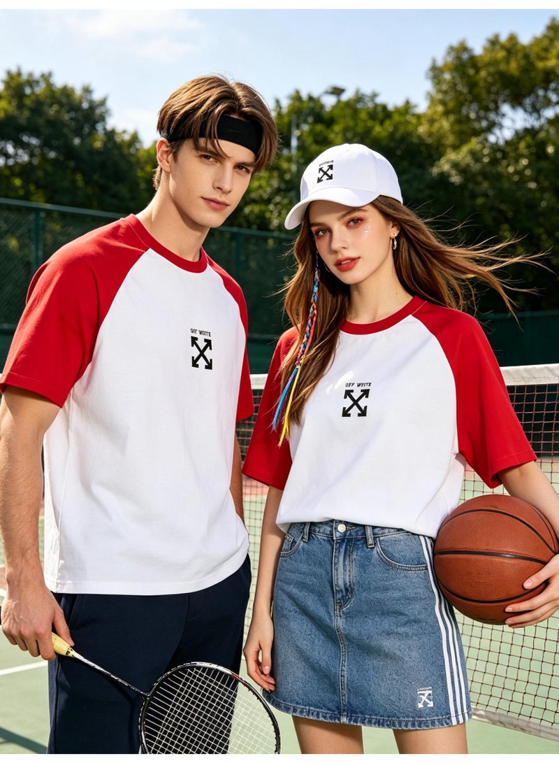 OFF-WHITE Loose short-sleeved T-shirts for men and women with shoulder inserts in summer with contrast stitching. - Image 4