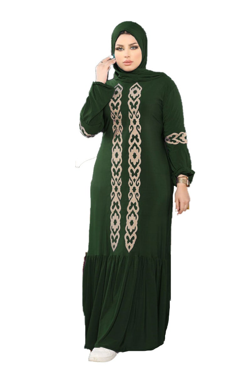 إسدال صلاة فيزون مقاس واسع و أكمام مريحة و ألوان ثابتة مكون من 2 قطعة موديل 7121 , زيتي - Image 1