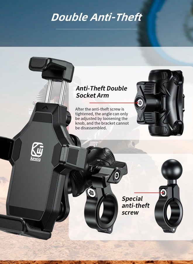 Kewig Motorcycle Phone Mount- [Vibration Dampener] [High-Speed Secure Lock] Motorcycle Cell Phone Holder, Bike Phone Handlebar Mount for iPhone 16/15/14 Pro Max, 4.7-7.2" Smartphone - Image 4
