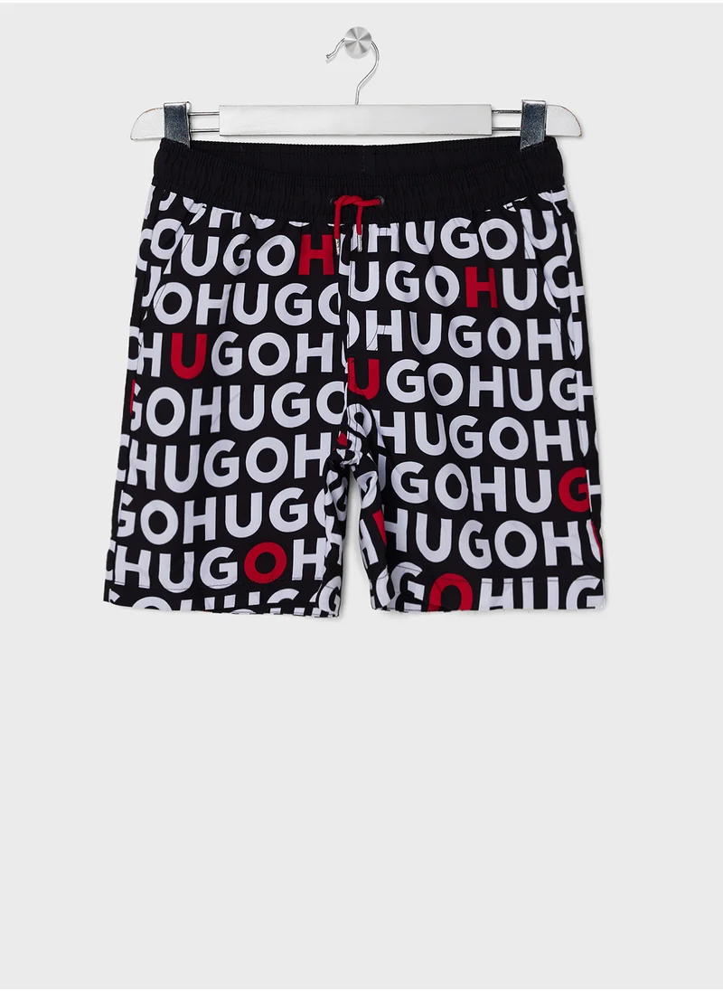 HUGO Kids Aop Logo Swim Shorts