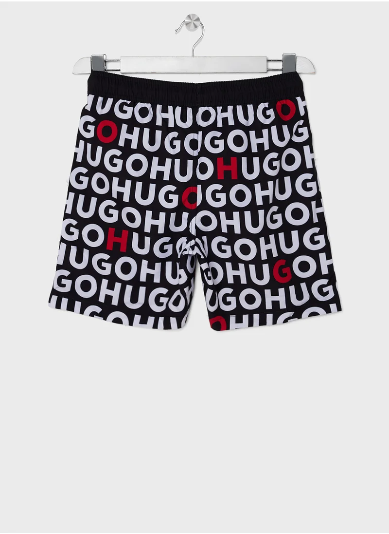 HUGO Kids Aop Logo Swim Shorts