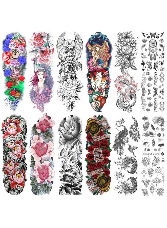 Aresvns - Temporary Tattoo for Women Teen Girls and kids,8 Sheets (L19“xW7”) Sleeve tattoo Flowers,Waterproof Realistic Fake Tattoos Long-Lasting Christmas Gift - Image 1