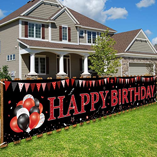 Parfundg Red and Black Happy Birthday Banner Decorations Large Red Black Happy Birthday Yard Banner Sign Party Supplies for Men Women 16th 21st 30th 40th 50th 60th Birthday Background - Image 1