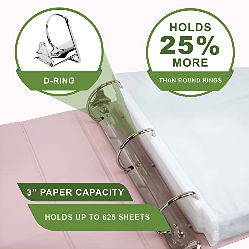Samsill Plant-Based 3 Inch Durable D-Ring, Made in USA, View Binder, Eco-Friendly, USDA Certified Biobased, 2 Pack, Rose - Image 5