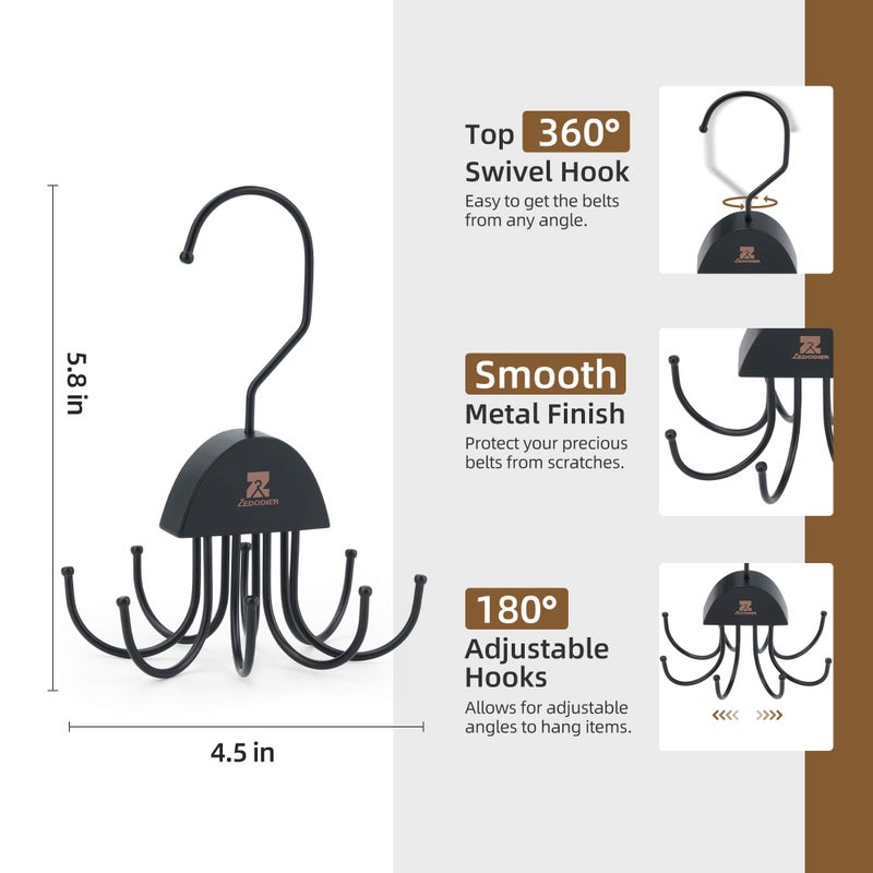 ZEDODIER 2 Pack Belt Hanger Rotatable Belt Organizer, Space Saving Belt Rack with 16 Adjustable Hooks for Closet Organizers and Storage, Sturdy Belt Holder Storage, Black - Image 5