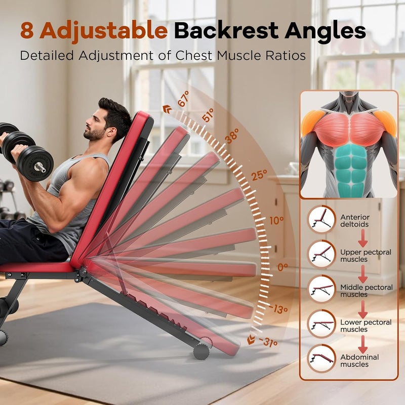 FEIERDUN NICEPEOPLE Foldable Basic Weight Bench for Home Gym, Full Body Workout Bench with 8 Backrest Positions, 660lbs Capacity, Adjustable Bench - Image 3
