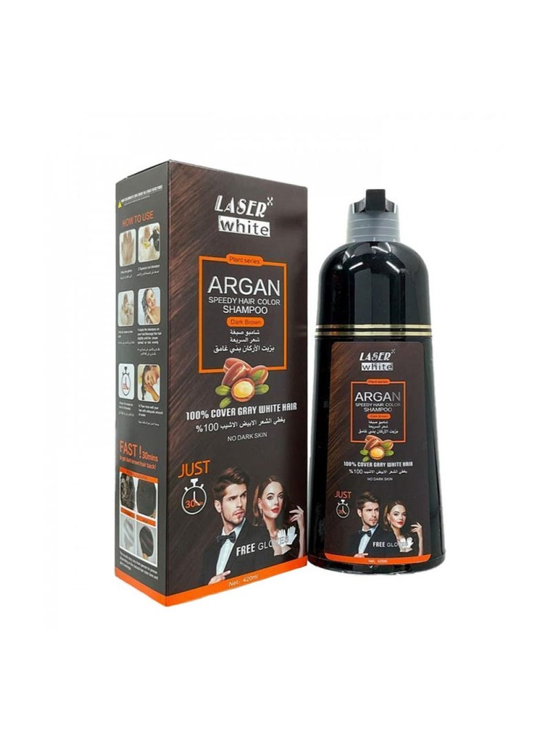 ليزر وايت شامبو صبغة لون بني غامق بزيت الارغان - 420 مل