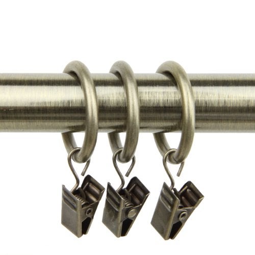 Rod Desyne 10 Count 1-Inch Curtain Rings with Clip for Windows, Antique Brass - Image 1