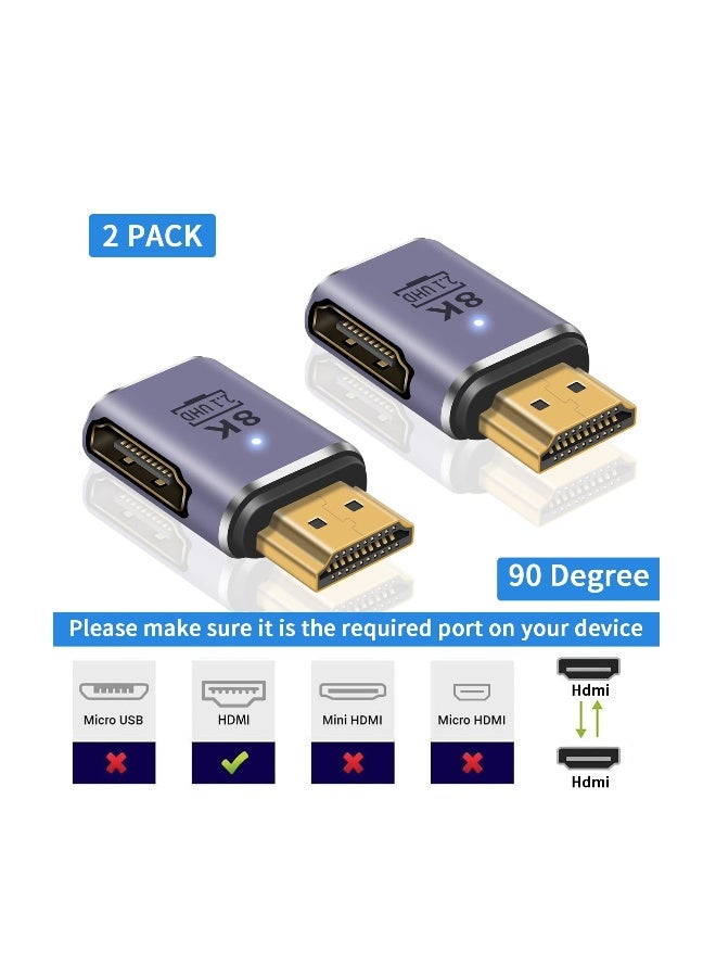 8K HDMI Adapter, HDMI 90 Degree Adapter, 2.1 Male to Female Adapter, 48Gbps UHD HDMI Extender Connector Supports High Speed Video and Audio for HDTV, Laptop, 2pcs - Image 3
