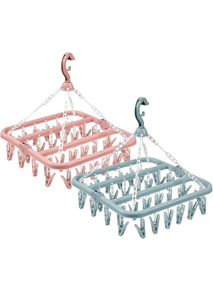 Swivel Clothes Drying Rack With 32 Clips - Sock Dryer, Laundry Hanger for Travel, Underwear Drying Clip - Image 1