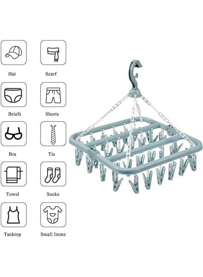 Swivel Clothes Drying Rack With 32 Clips - Sock Dryer, Laundry Hanger for Travel, Underwear Drying Clip - Image 5