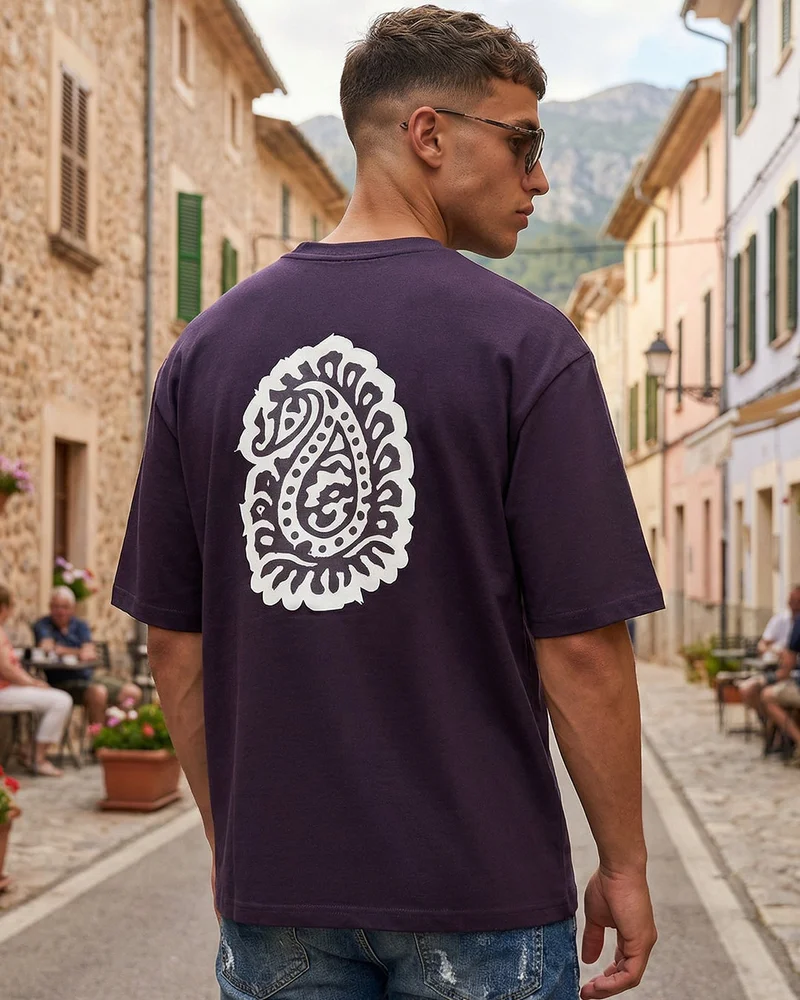 بيواكوف Men's Purple Crafted By Culture Applique Oversized T-shirt