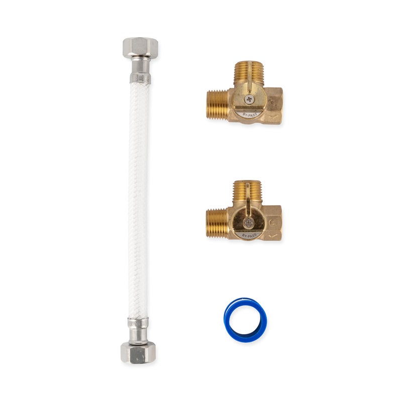 Camco CamperRV Water Heater ByPass Kit  Designed to ByPass Camper Water Heater During RV Winterizing  Features 8Inch Nylon Reinforced Hose with 2 Brass Valves 35953