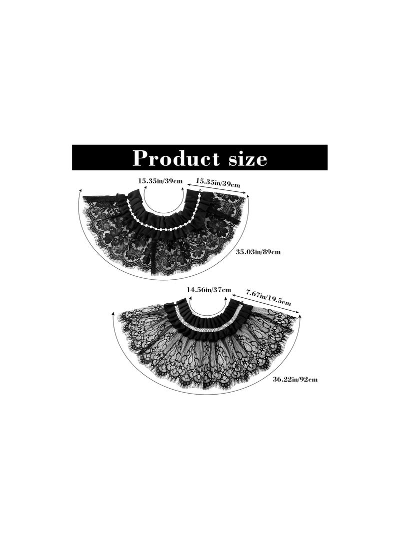 SOLARAE Detachable Black Lace Ruffle Collar Cape, Elizabethan Style Fake Floral Layered Neck Accessory for Women and Girls, Perfect for Evening Dresses (Set of 2) - Image 3