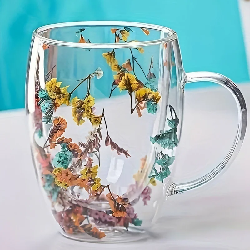 بيزيم ايفدي Double Walled 350ML Handled Glass Mug 2-Pack - Floral