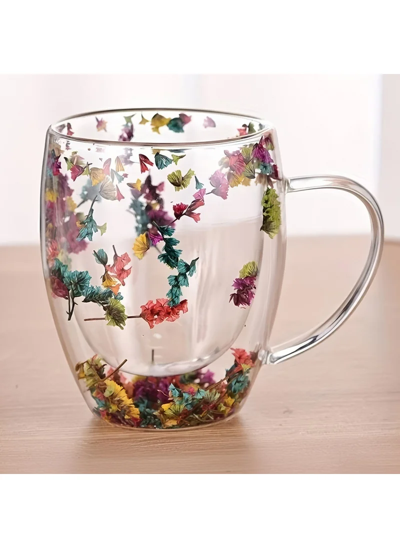 Bizimevde Double Walled 350ML Handled Glass Mug 2-Pack - Floral