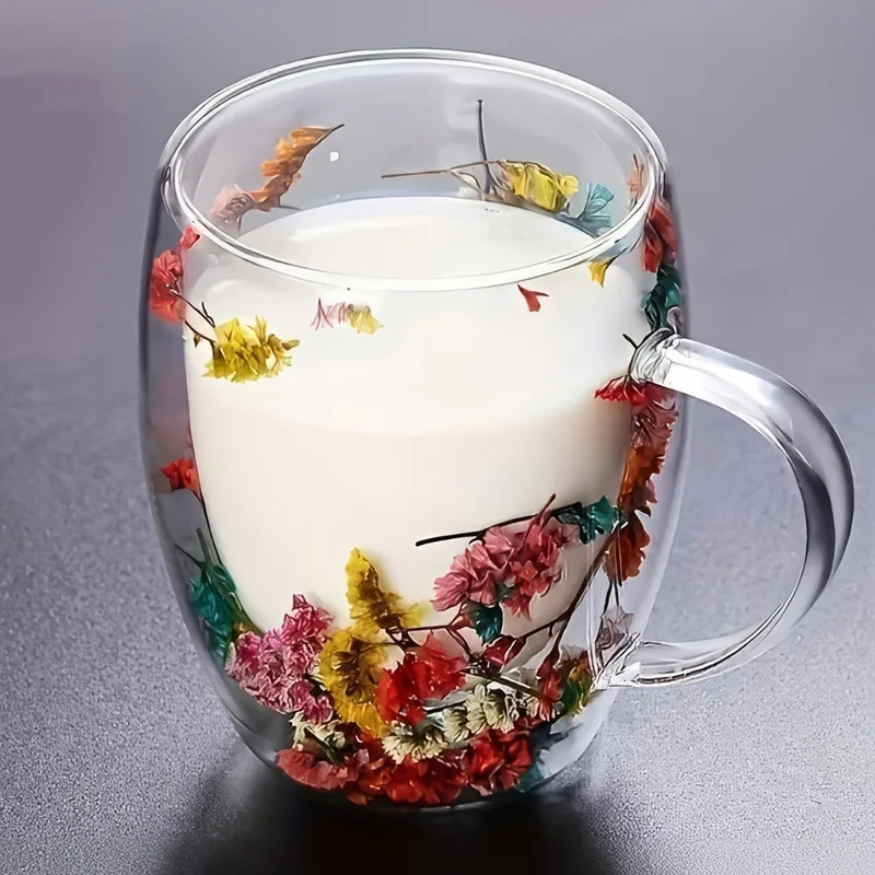 بيزيم ايفدي Double Walled 350ML Handled Glass Mug 2-Pack - Floral