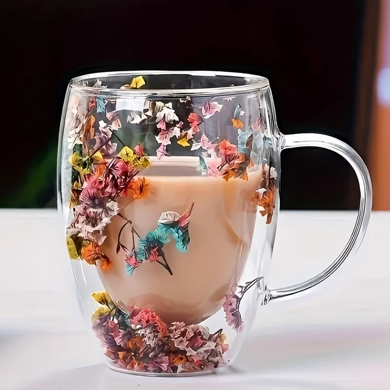 بيزيم ايفدي Double Walled 350ML Handled Glass Mug 2-Pack - Floral