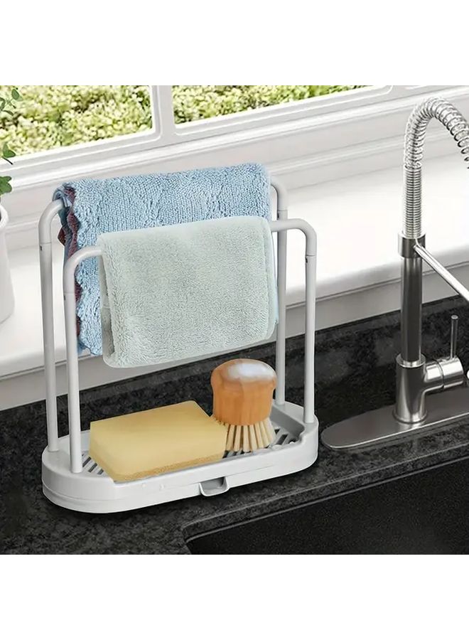 Grey Plastic Kitchen Sink Organizer With Towel Sponge Holder Drain Rack - Image 2
