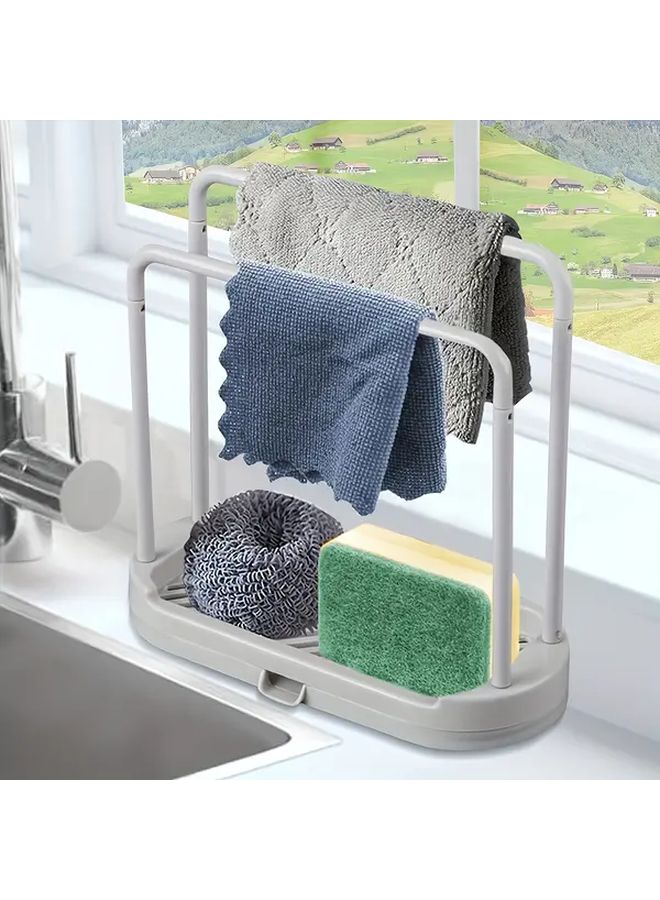 Grey Plastic Kitchen Sink Organizer With Towel Sponge Holder Drain Rack - Image 1