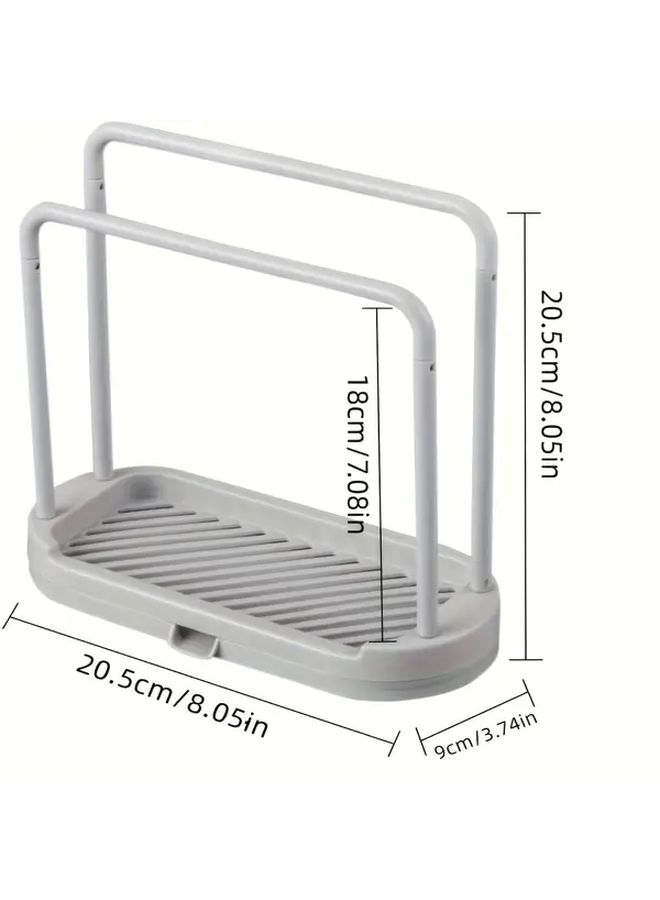 Grey Plastic Kitchen Sink Organizer With Towel Sponge Holder Drain Rack - Image 4