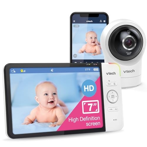 VTech RM7764HD 1080p WiFi Remote Access Baby Monitor 360 PanTilt 7 720p HD Display HD Night Vision Soothing Sounds 2Way Talk Temperature Sensor Motion Detection iOS Android - Image 1