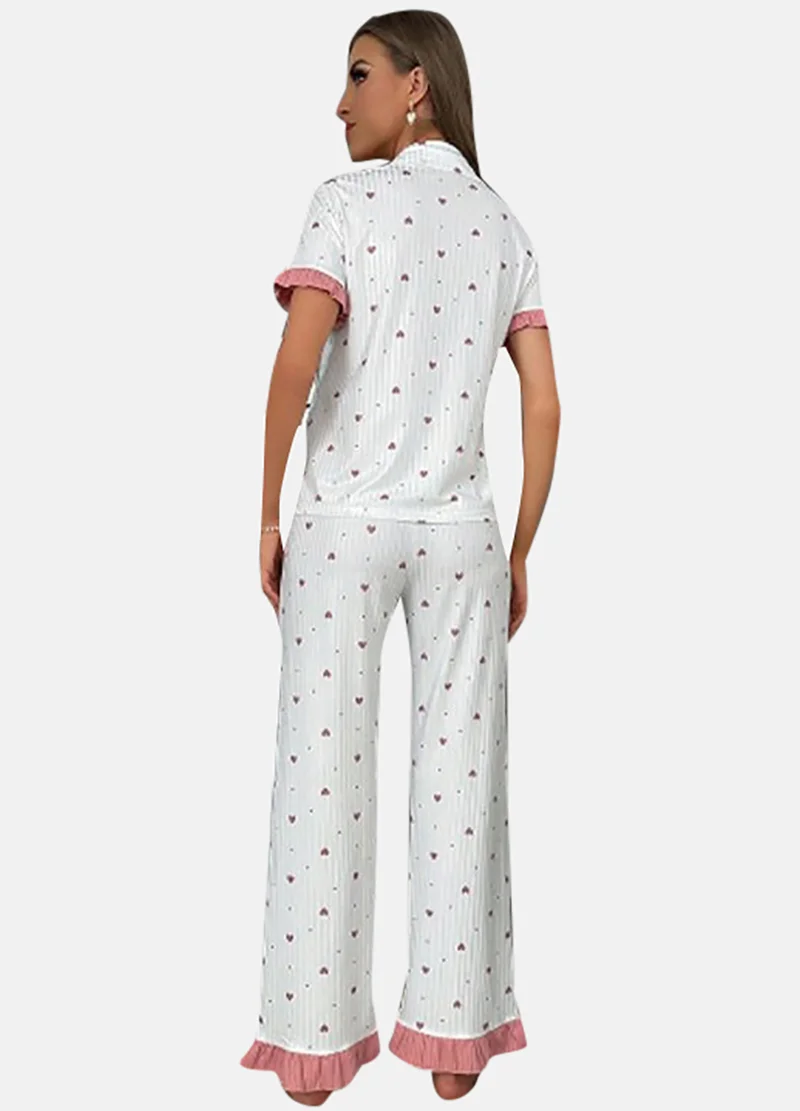 YUNIQEE White Printed Pyjamas & Shirt