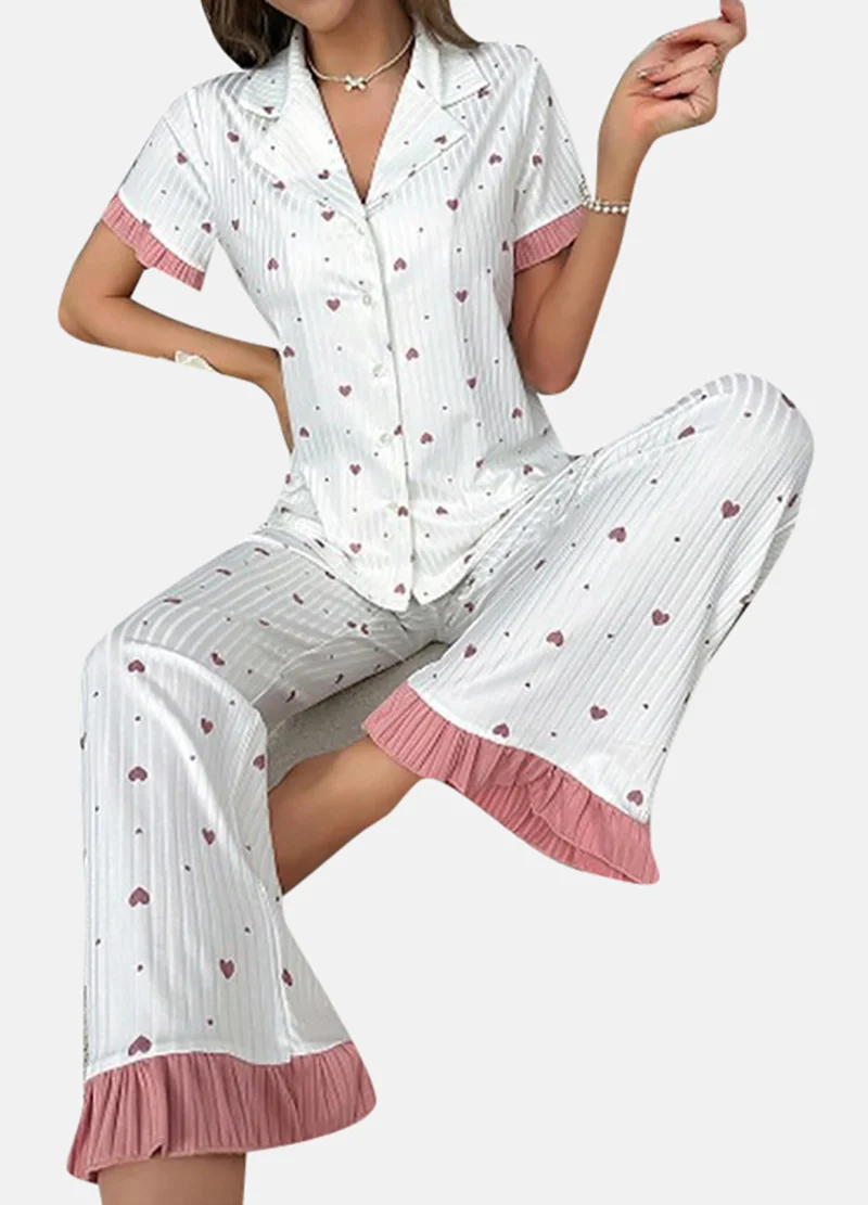 YUNIQEE White Printed Pyjamas & Shirt
