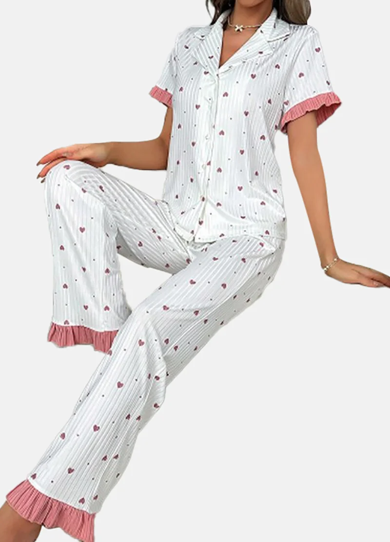 YUNIQEE White Printed Pyjamas & Shirt