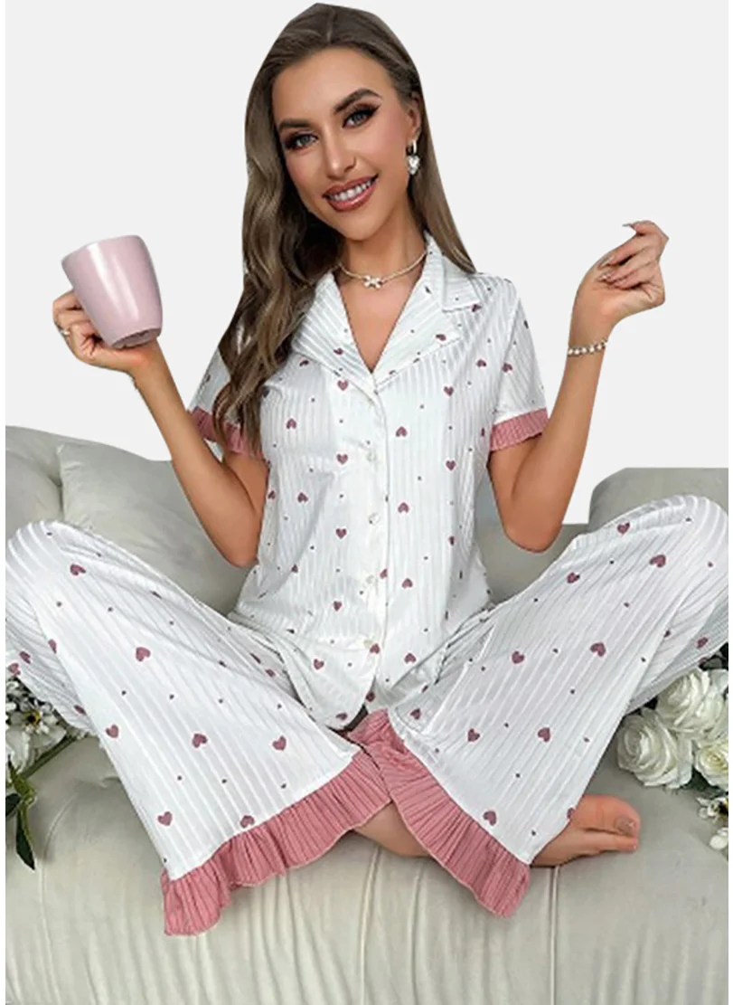 يونيكي White Printed Pyjamas & Shirt