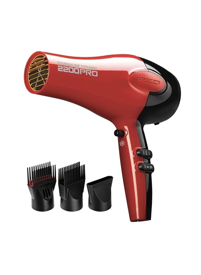 Red by Kiss Tourmaline Ceramic 2200 PRO Professional Hair Dryer 2 Extra Combs Included (BD07N) Creating Silky, Smooth and Healthy Hair Without Frizz - Image 1