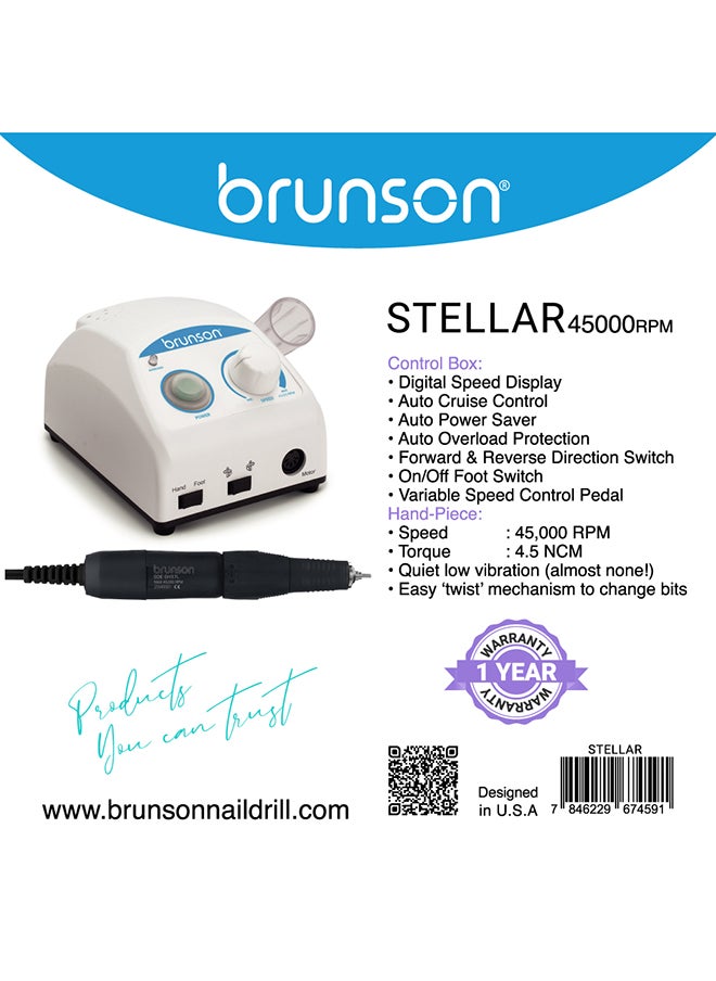 brunson Professional Stellar Nail Drill Machine 45000Rpm With Black Handpiece  - Image 4